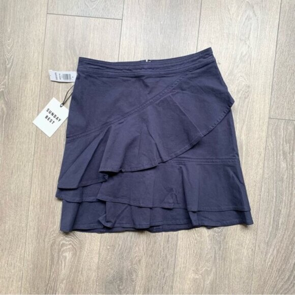 Sunday Best Aritzia Whitney Mini Skirt Ruffle Draped A-line Navy Blue Size 4 - Picture 2 of 12